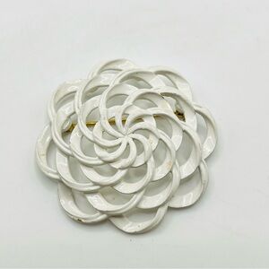Vintage Crown Trifari White Enamel Flower Brooch Pin